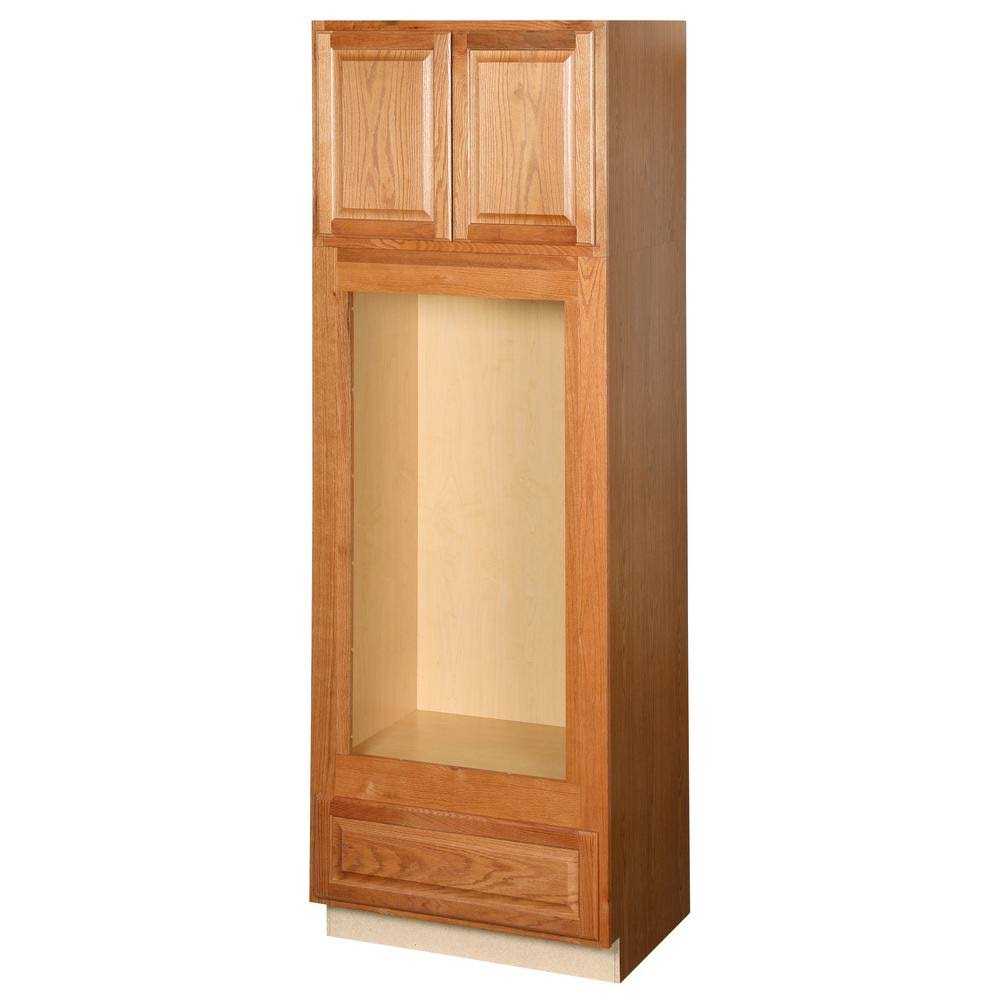 Hampton Bay Hampton Assembled 33x96x24 in. Double Oven Kitchen Cabinet in Medium Oak