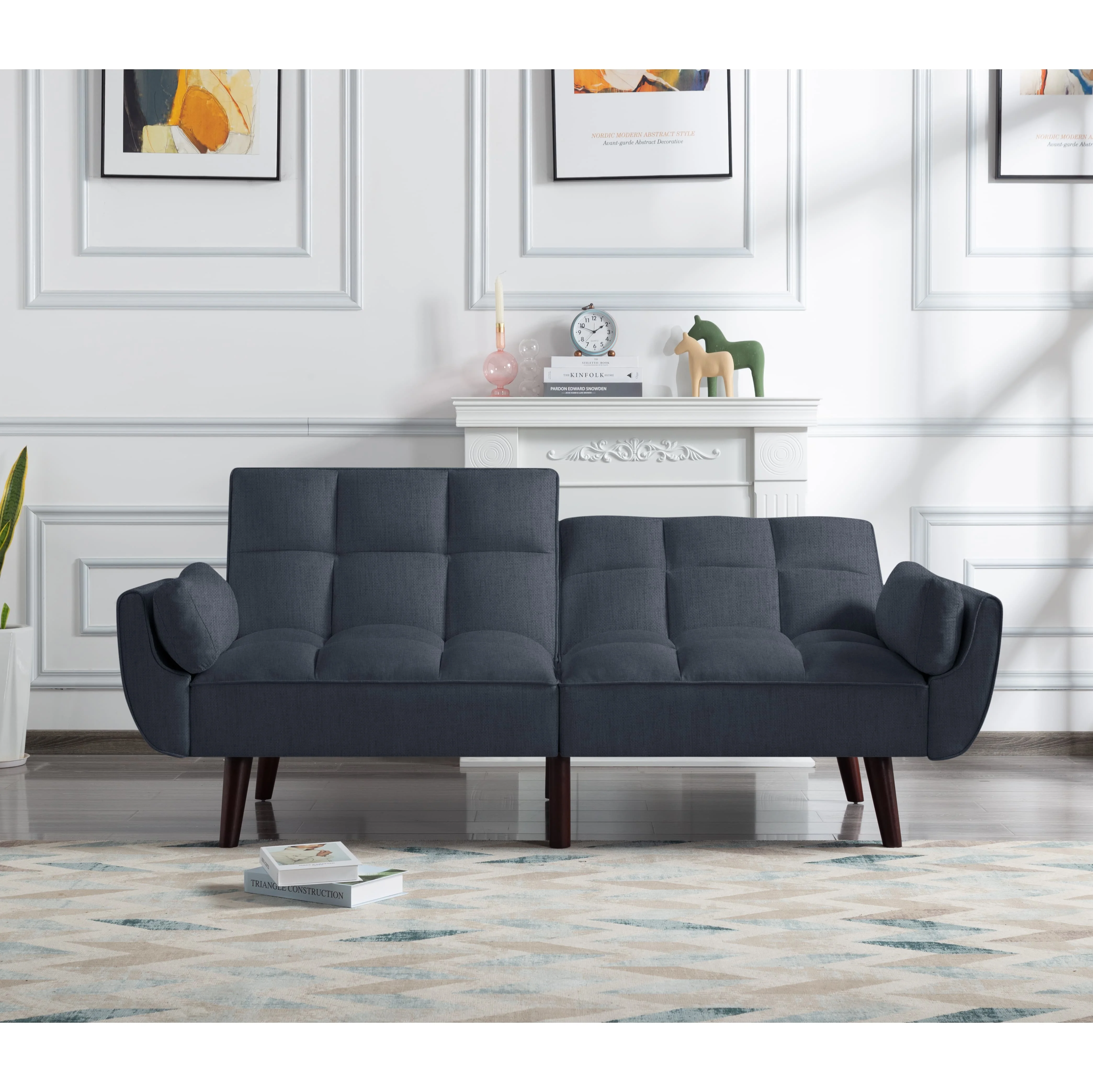 BSHTI 76” Futon Sofa Bed,Upholstered with Polyester,Wood Frame,2 Arm Pillows Included,3 Adjustable Positions ,5 Colors for Choosing