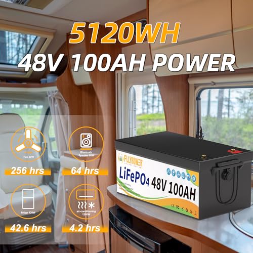 FLLYROWER 12V Lithium Battery 100AH With BMS and 16500 Deep Cycles 12V 100AH Lifepo4 Battery Grade A Cells for Marine Trolling Motor RV camping Solar