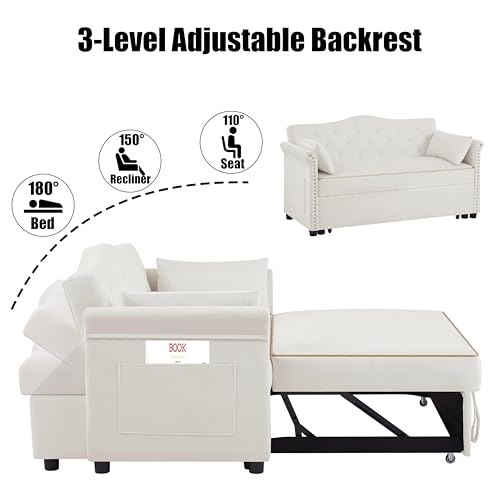 68.11" Corduroy Sleeper Chair Bed with USB Port, Cup Holders & Side Storage Pockets – 3-in-1 Foldable Sofa Bed for Guest Room, Living Room – White
