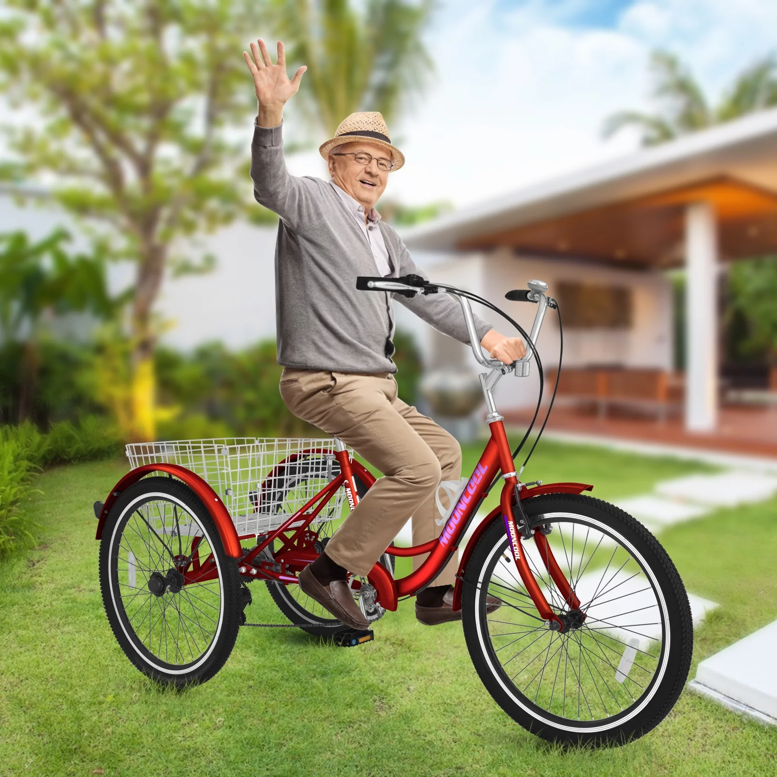 Docred Adult Tricycle 7 Speed 24 Inch Three Wheel Bike Cruiser Trike for Men/Women/Seniors