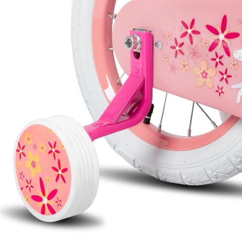 JOYSTAR Unicorn Kids Bike for Girls Ages 2-9 Years Old, 12 14 16 18 Inch Kids Bike with Training Wheels, Doll Seat, Streamers and Basket