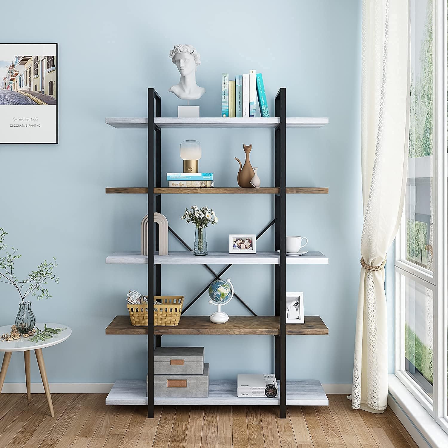 FRSTONE 5-Tier Shelf Industrial Bookcase ,70inch Tall Free Standing Storage Display Shelves