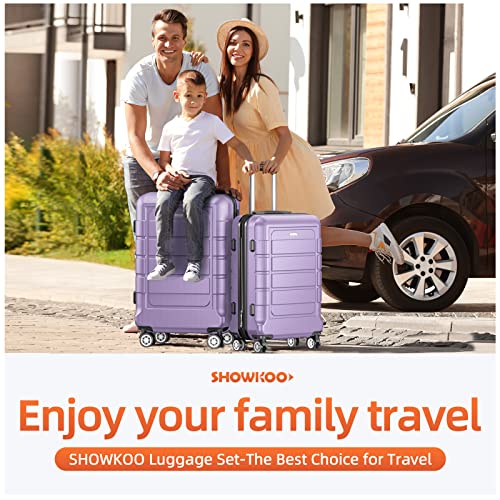 SHOWKOO Luggage Sets Expandable PC+ABS Durable Suitcase Double Wheels TSA Lock Black
