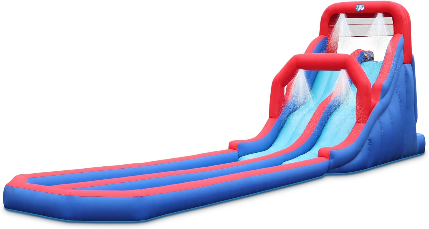 Sunny & Fun Dual Splash Inflatable Water Racing Slide Park – Heavy-Duty for Outdoor Fun - Climbing Wall