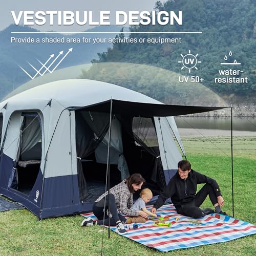 EVER ADVANCED 10 Person Camping Blackout Tent, Multi Room Tent for Family, Large Tents with Rainfly and Carry Bag, 2 Doors, Water-Resistant