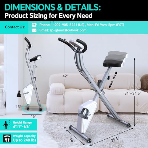 Foldable Exercise Bike Stationary Bikes for Home, 5 IN 1 Indoor Workout Bike, Cycling Bike with 16-Level Quiet Magnetic Resistance
