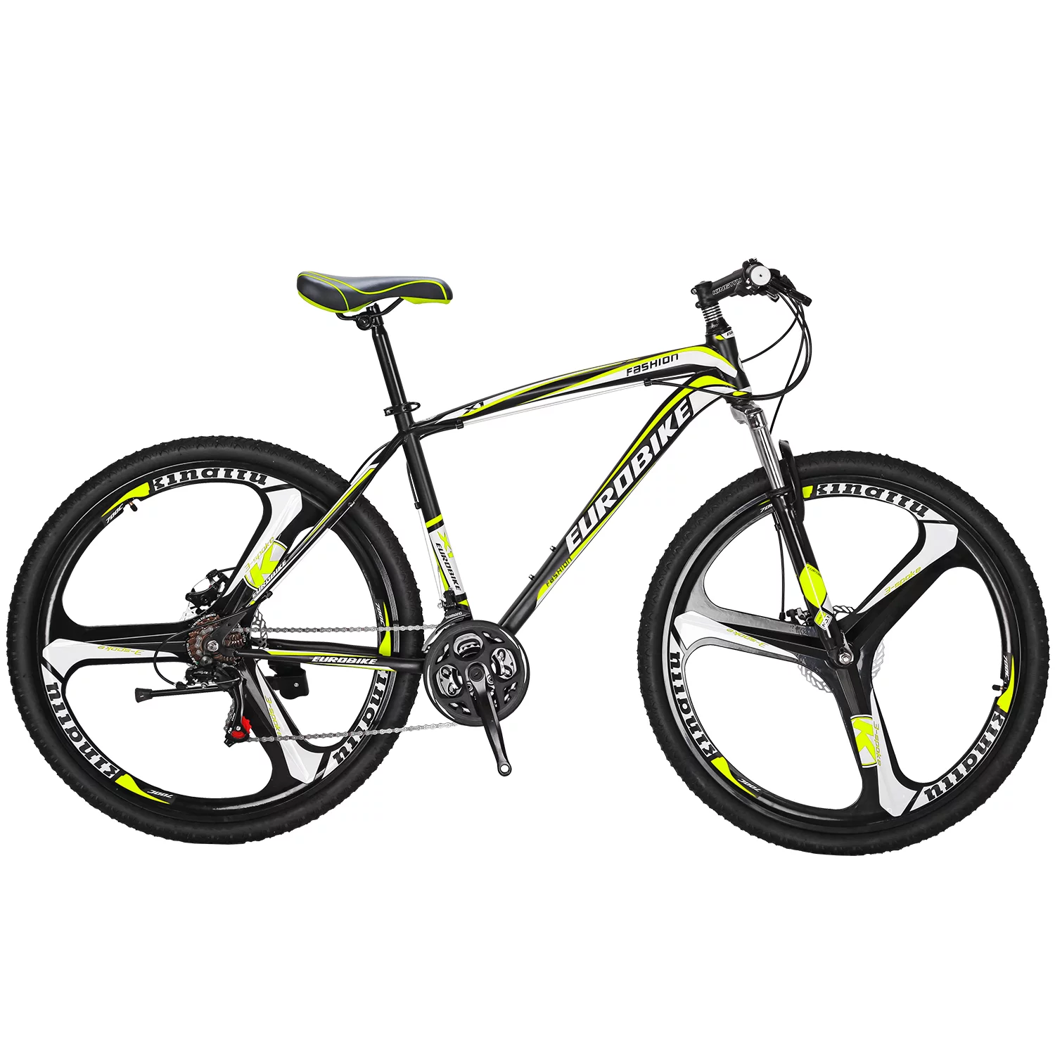Eurobike X1 Mountain Bike 21 Speed 27.5 Inch Wheels Dual Disc Brakes bikes for Mens Bicycle 3-Spoke Wheels Yellow - Radiant Selections