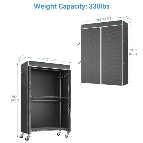 VIPEK R2C Medium Rolling Garment Rack with Cover Heavy Duty Clothes Rack Adjustable Clothing Rack for Hanging Clothes Portable Closets with Double