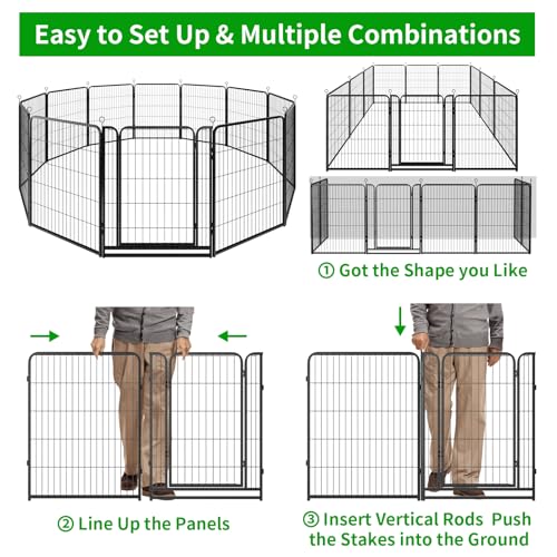 Dog Playpen Outdoor Extra Wide 12 Panels Heavy Duty Anti-Rust Coating-Strengthened Dog Fence 40" Height with Doors Portable for RV Camping Yard