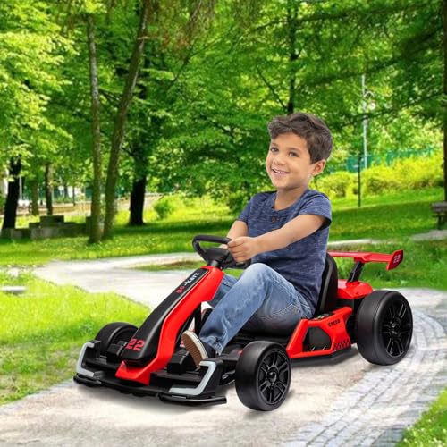 24V Electric Go Kart for Kids，Powerful Drift Kart with 2 * 150W Motors, Adjustable Seat