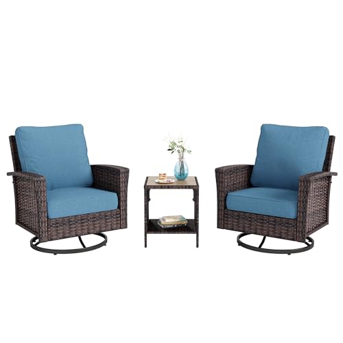 HERA'S HOUSE High Back Patio Furniture Set with Swivel Chairs, Outdoor Wicker Conversation Sets with 5.5" Comfy Cushions, 4 Piece Outside Sofa Sets