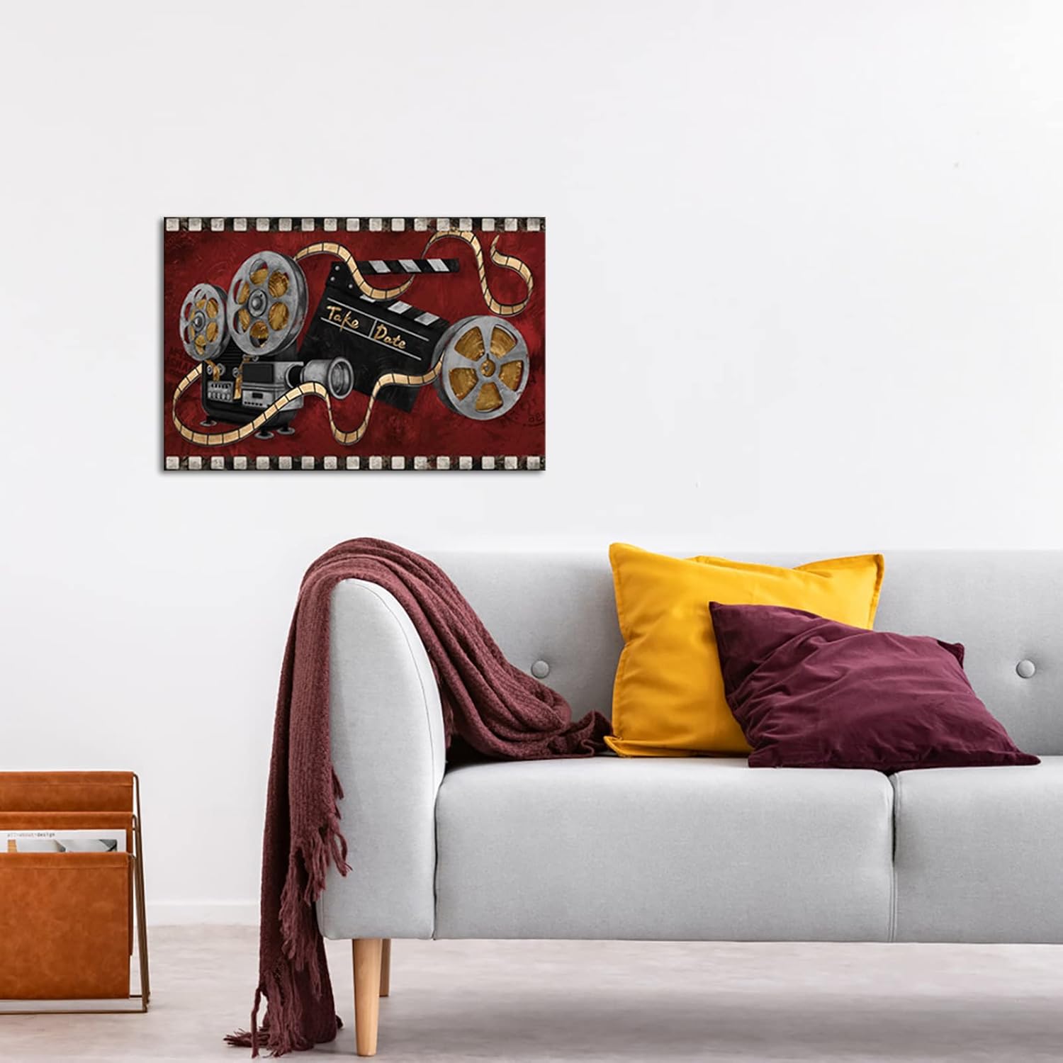 FuShvre Large Movie Wall Art Decor Movie Projector Film Reels Canvas Painting Black and Red Old Fashion Artwork for Bar Pub Home Movie Theater Media