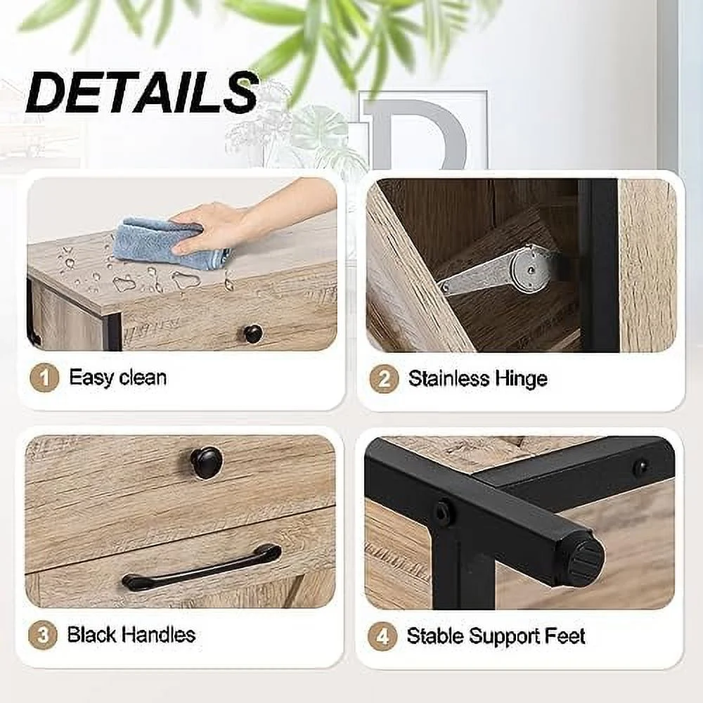 TJUNBOLIFE Double Barn Door Style Trash Cabinet  Double Tilt Out Trash Cabinet with Solid Hideaway Drawer Rustic Kitchen Trash Cabinet Free Standing
