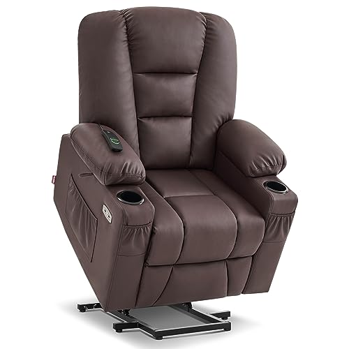 MCombo Small Power Lift Recliner Chair with Massage and Heat for Petite People, Cup Holders, USB Ports, Side Pockets, Faux Leather 7569 (Small