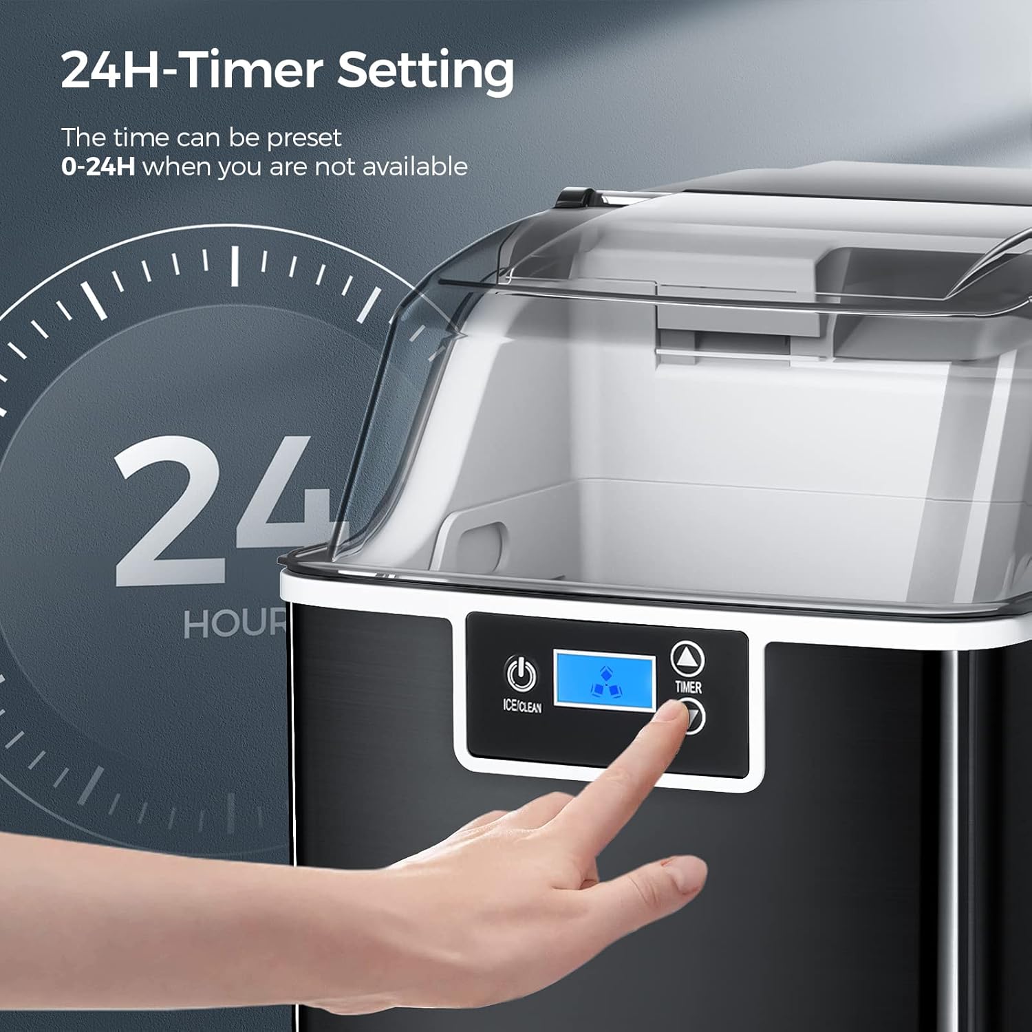 Ice Maker Countertop,Nugget Ice Maker with Self Cleaning,44lbs/Day,3.3lbs 1.5-Hour one Basket,24H Timer,LED Crushed Ice Maker for Home Bar Party