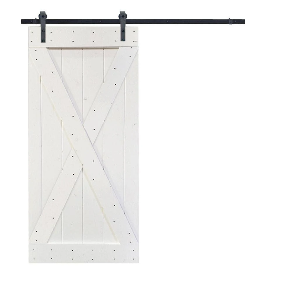 CALHOME x Series 36 in. x 84 in. White Knotty Pine Wood Interior Sliding Barn Door with Hardware Kit