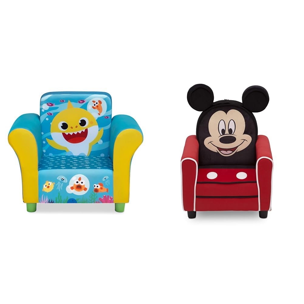 Delta Children Upholstered Chair, Baby Shark & Figural Upholstered Kids Chair, Wood,Disney Mickey Mouse