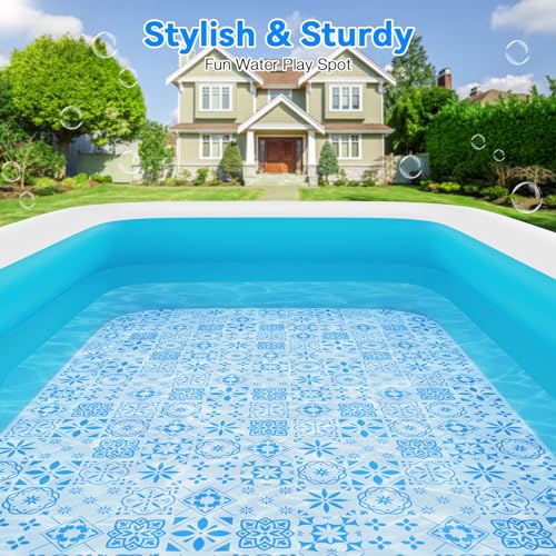 Large Inflatable Swimming Pool, 120" X 85" X 26" Oversized Thickened Blow Up Pools for Adult, Inflatable Pool with Seat and Pump