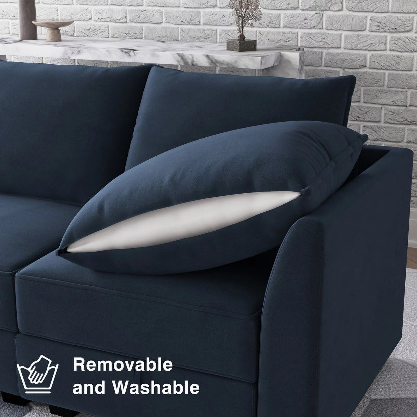 HONBAY Contemporary Sectional Sofa Couch Convertible Sofa Bed with Storage for Living Room, Dark Blue