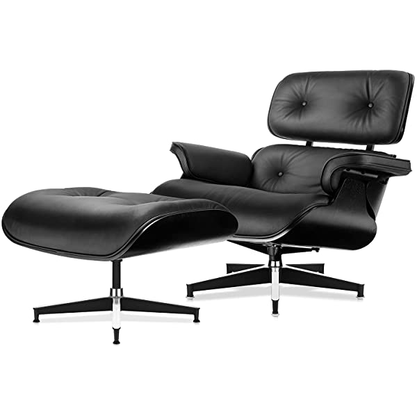Mid Century Lounge Chair and Ottoman, Modern Chair Classic Design, Top Grain Leather Palisander Wood, Heavy Duty Base Support for Living Room, Study