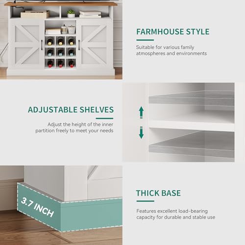 YITAHOME Buffet Cabinet, 47" Farmhouse Coffee Bar with Power Outlet, Floating Shelves