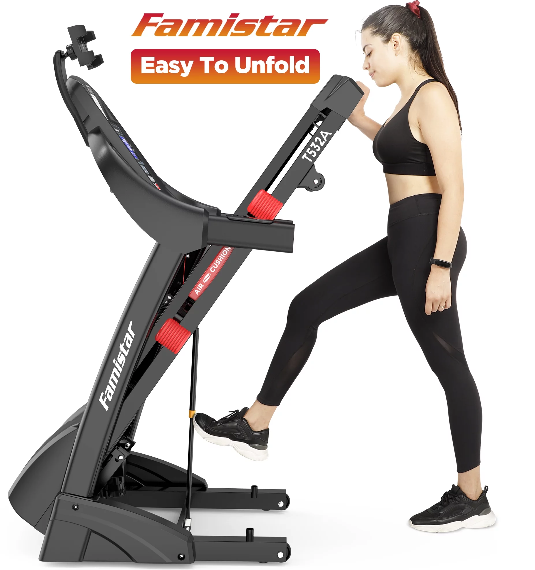 Famistar 4.5HP Portable Folding Treadmill 300 LB Capacity for Home w/ 15-Level Auto Incine, Smart APP Control, HiFi Stereo Bluetooth Speakers