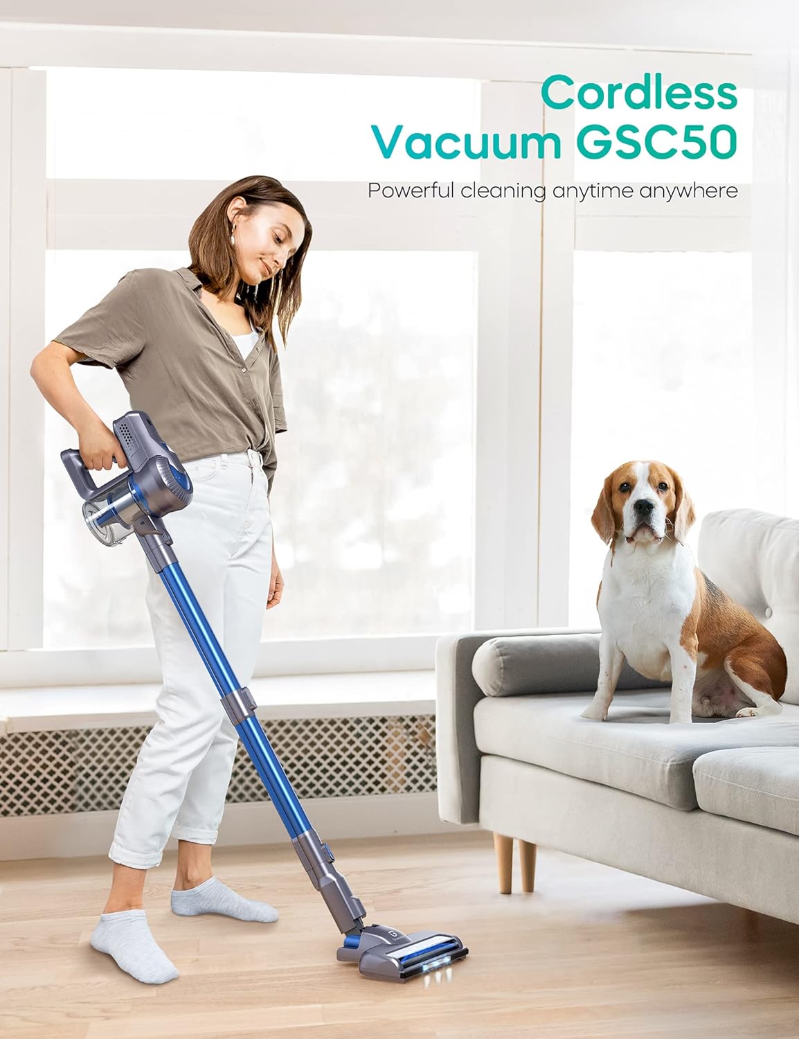 Greenote Cordless Vacuum Cleaner, 23000PA Stick Vacuum 4 in 1, 200W with Dual Digital Motor LED Headlights, 35 Mins Runtime