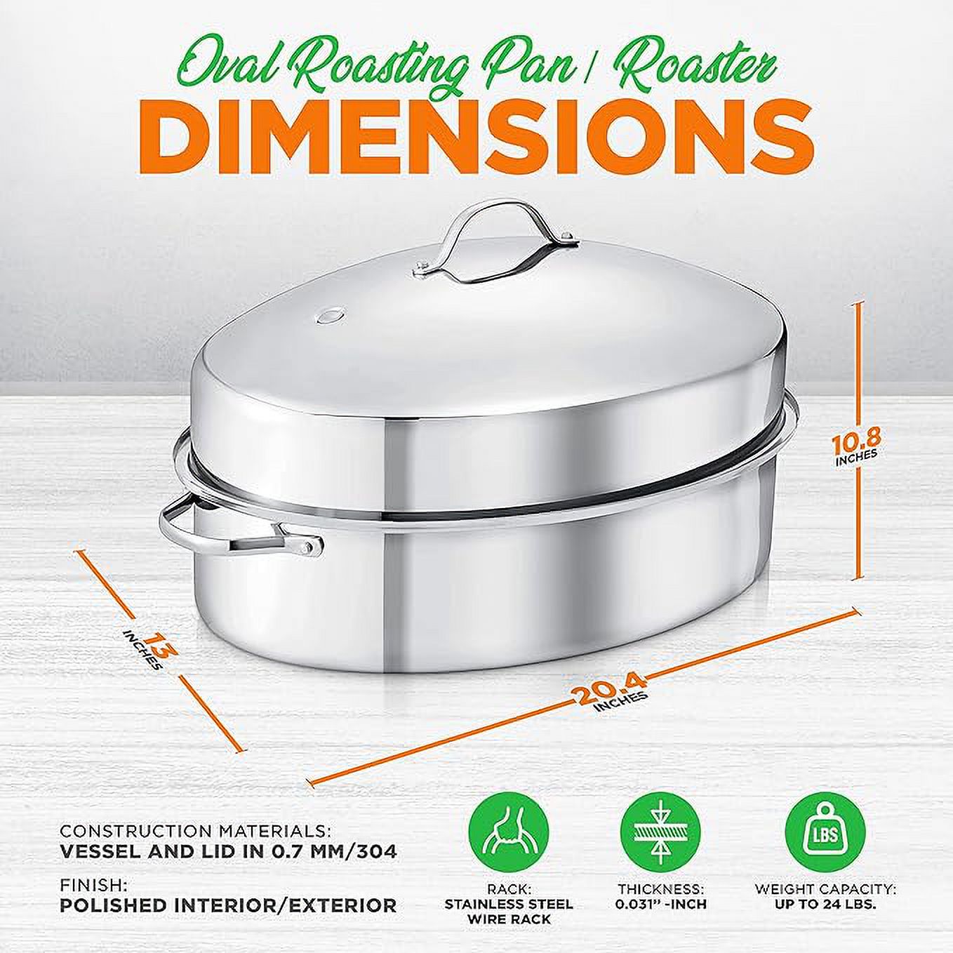 Open Box NutriChef Oval Roasting Pan Roaster Polished Rack NCOAVL99 - STAINLESS STEEL