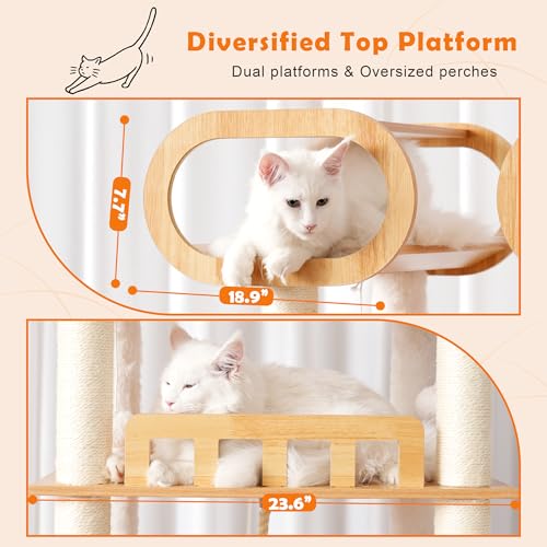 Heybly Cat Tree with Litter Box Enclosure, 76.8-inch Wooden mainecoons Cat Tower with Food Station,Extra Large Platforms