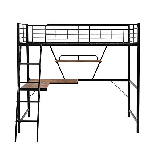 Harper & Bright Designs Full Loft Bed with Desk, Metal Loft Beds with Storage Shelves, Desk, and Wardrobe, Heavy-Duty Loft Bed Frame for Kids, Teens