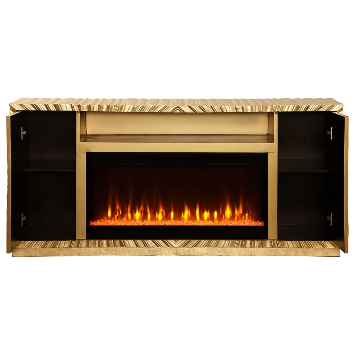 Lacy Freestanding Infrared Electric Fireplace TV Stand in Metallic Gold