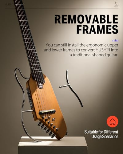 Donner HUSH I Guitar For Travel - Portable Ultra-Light and Quiet Performance Headless Acoustic-Electric Guitar, Mahogany Body with Removable Frames