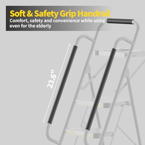 KINGRACK 6 Step Ladder with Tool Platform, Folding Step Stool with Handrails, Sturdy Steel Ladder with Wide Pedal