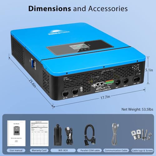 SUNGOLDPOWER 8000W 48V Solar Inverter, Built-in 2 MPPT Solar Controllers, Max 200A Battery Charging, AC Input/Output 120V/240V(settable)