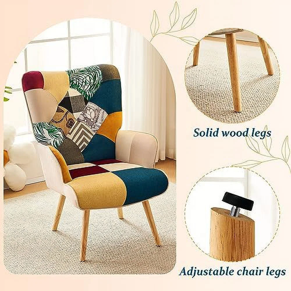 HOOMHIBIU Accent Chair  Living Room Chair  Modern High Back Armchair  Colorful Patchwork Reading Chairs for Bedroom  Lounge Chair with Linen Fabric