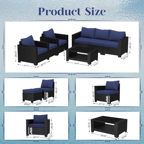 KIGOTY Patio Furniture Set 7 Pieces Conversation Sets, Outdoor Sectional Sofa