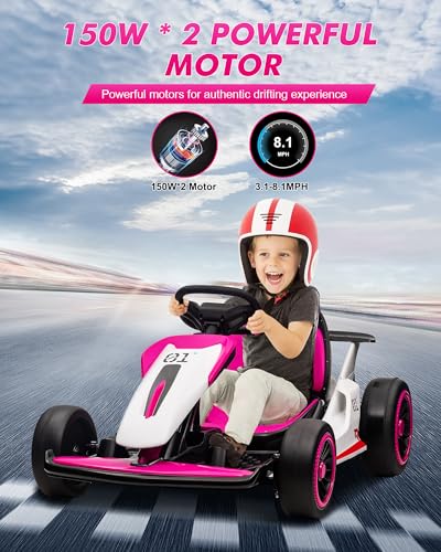 24V Go Kart for Kids 6-12 Year Old,Child Electric Drift Go-Kart with Music Mode,Electric Drifting Go Cart with Powerful Motor for 6+ Years Kid