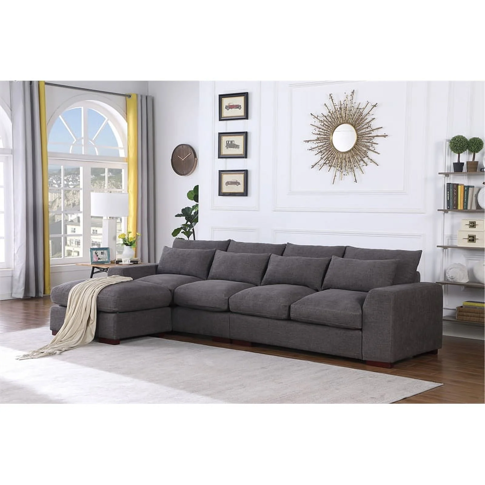 Pemberly Row Square Arm Modular Reversible Sectional Sofa & Ottoman-Dark Gray