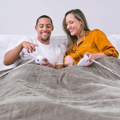 Brookstone Electric Heated Plush Blanket w/ 10 Heat Settings - Adjustable Timer, 12-Hour Auto Shut Off - Machine Washable & Dryer Safe