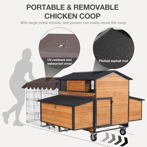 Ultimate Chicken Coop with Wheels - Spacious 76" Metal Frame Chicken House with 6 Nesting Box and Leakproof Pull-on Tray