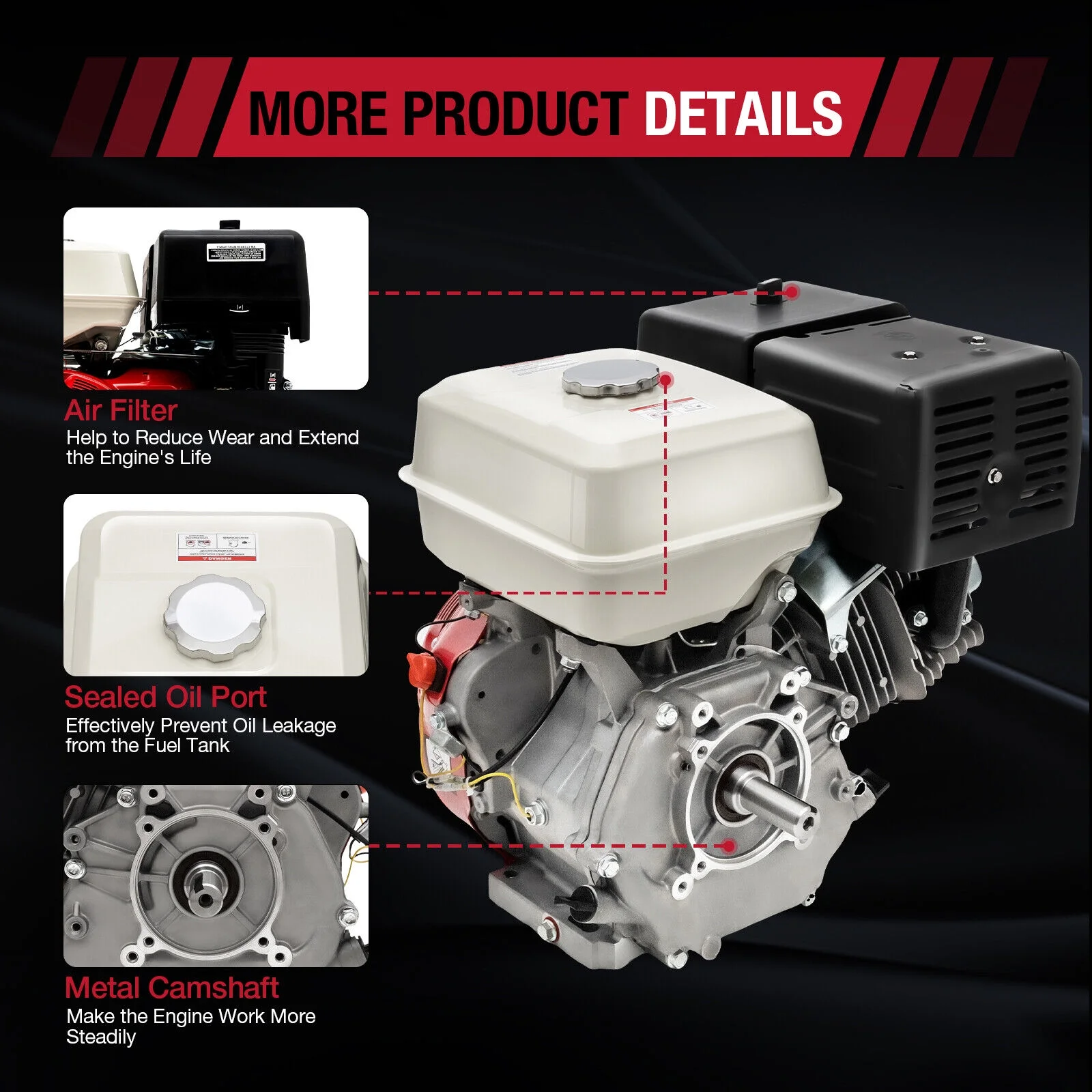15HP 4Stroke 420CC Engine OHV Horizontal Gas Engine Recoil Start Go Kart Motor Red - Radiant Selections