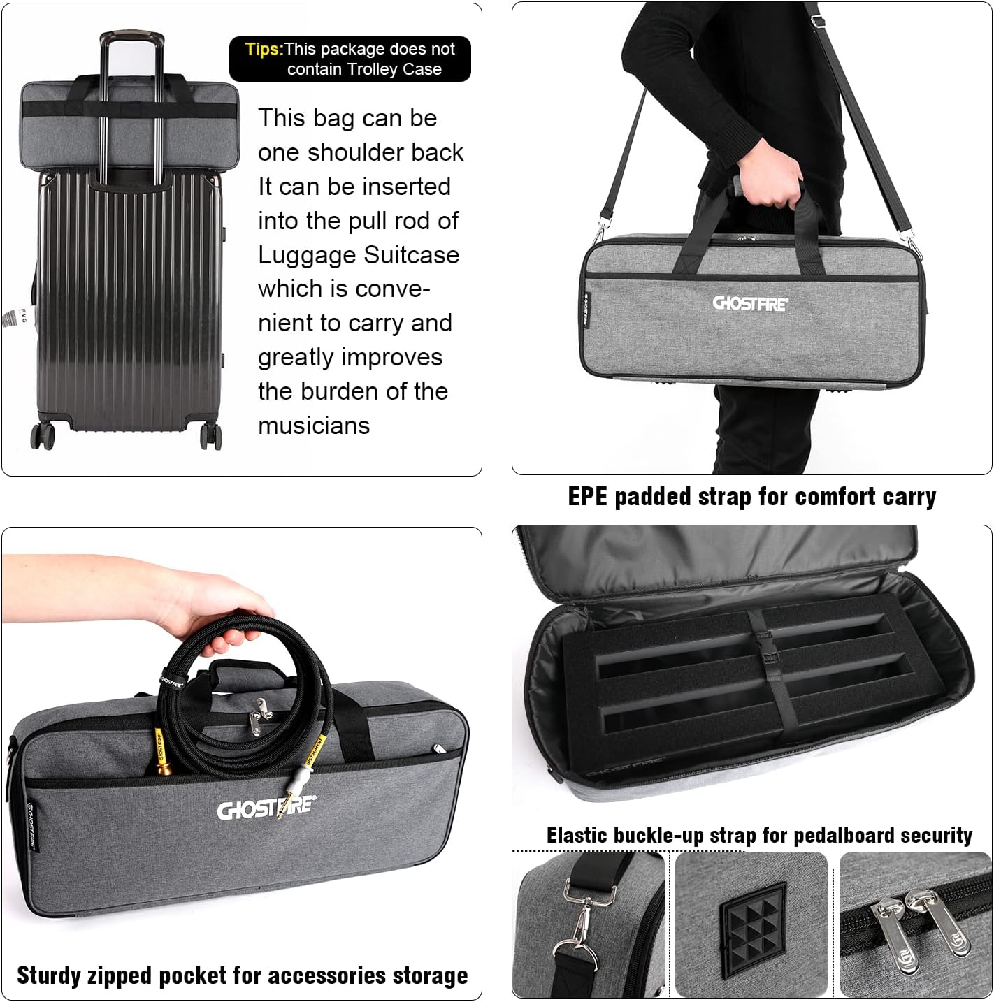 Ghost Fire Guitar Pedal Board Aluminum Alloy Effect Pedalboard with Carry Bag,V series (V-BABY MAX（Deluxe Edition）)