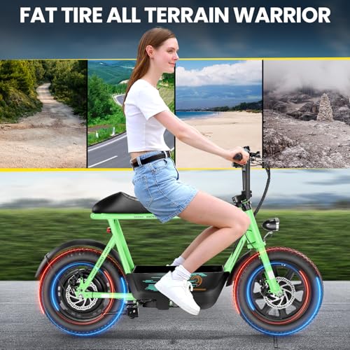 Caroma Peak 500W/800W/1200W Electric Scooter with Seat, 16 * 3" Fat Tire Ebike for All-Terrain, Max 15/25/30 Miles Ranges&20MPH