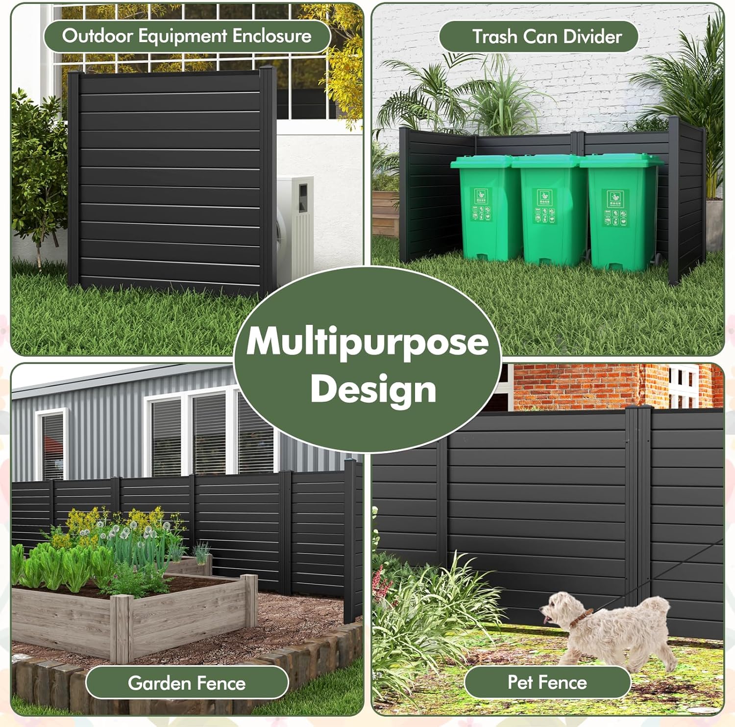 Giantex Air Conditioner Fence 2 Panels - 48''W x 48''H Outdoor Privacy Screen with Upgraded Metal Stakes, PVC Trash Can Enclosure