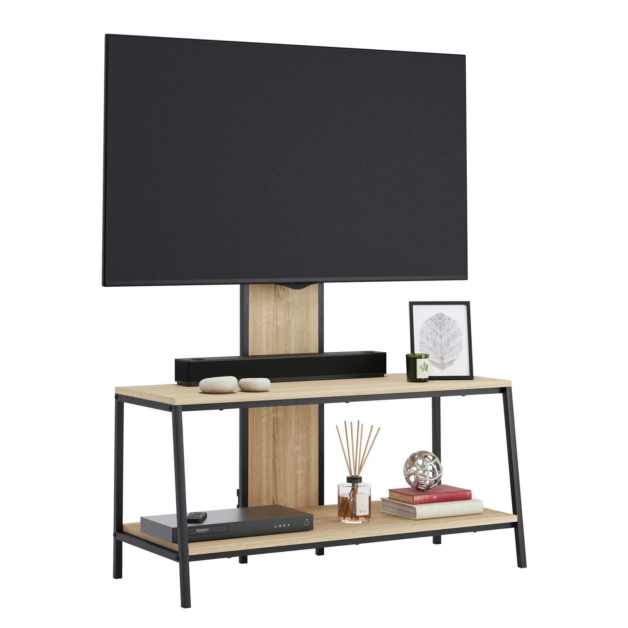 Sauder North Avenue Wood & Metal 2-Shelf TV Stand with Mount for TVs up to 50", Charter Oak Finish