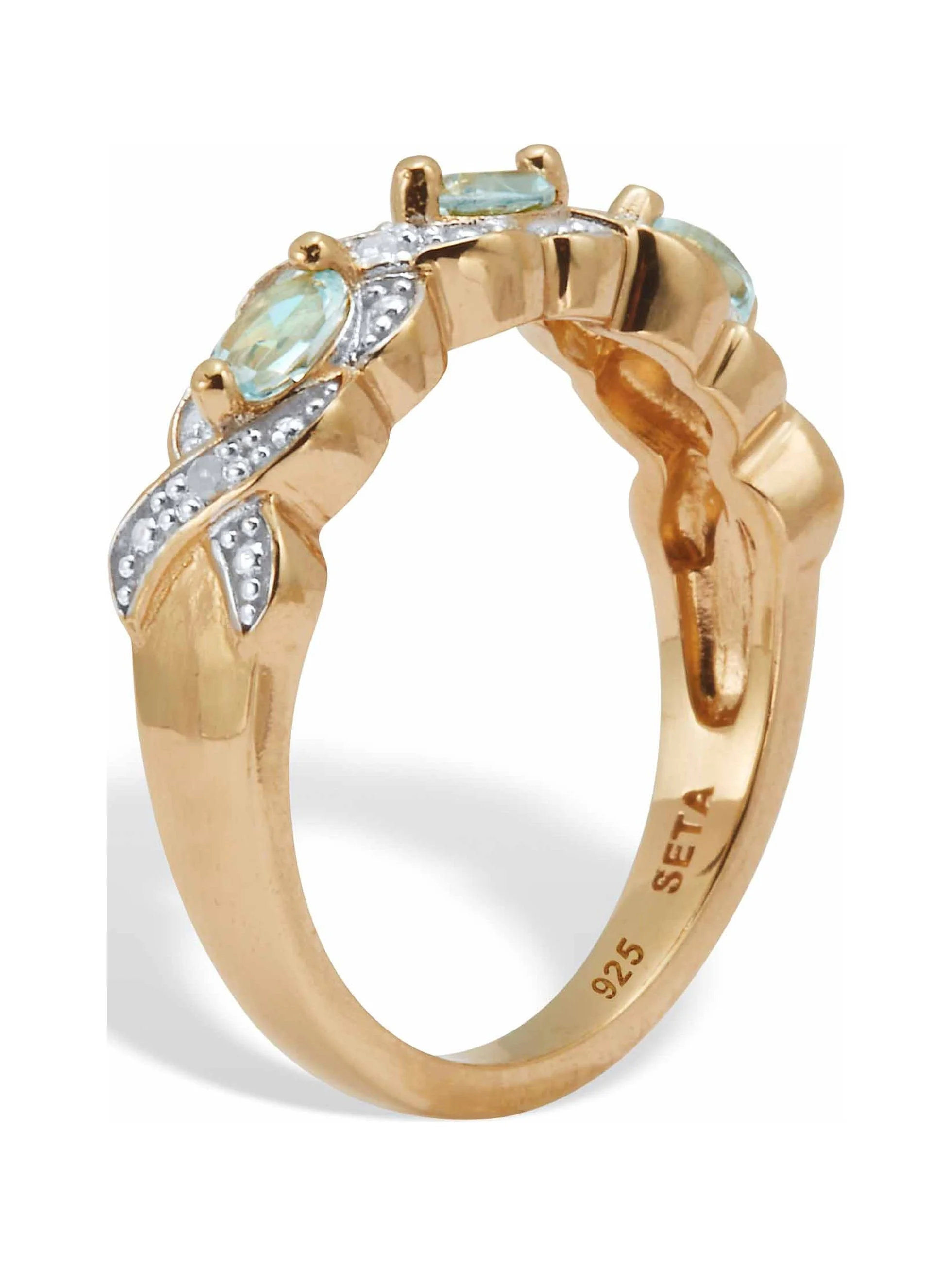 PalmBeach Jewelry .50 TCW Genuine Oval Cut Genuine Blue Topaz and Diamond Accent 18k Yellow Gold-Plated Sterling Silver Ring
