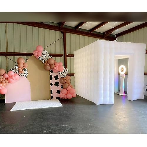 SAYOK Portable Inflatable Photo Booth Enclosure (White, Two Doors, 8.2x8.2x8.2ft), Photo Booth Tent with Air Blower and Remote Controller