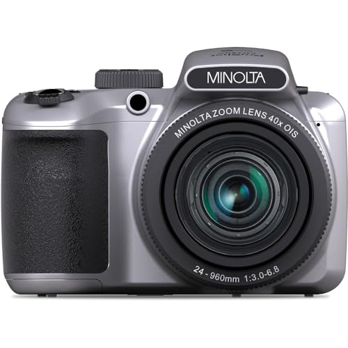 MINOLTA MN40Z 20 Mega Pixels 40x Optical Zoom Digital Camera with 1080p FHD Video (Purple) Bundle with 64GB Memory Card + Vlog Tripod + 4xAA Battery
