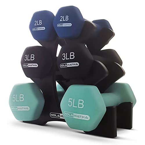 HolaHatha Neoprene Dumbbell Free Hand Weight Set with Rack, Ideal for Home Exercises to Gain Tone and Definition